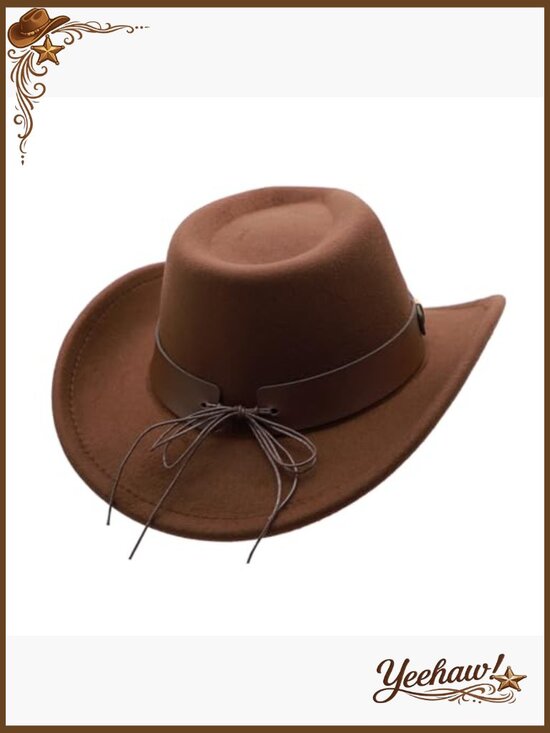 Adjustable Wide Brim Felt Cowboy Hat Unisex Adult Size 7-7 1/4 main image 5